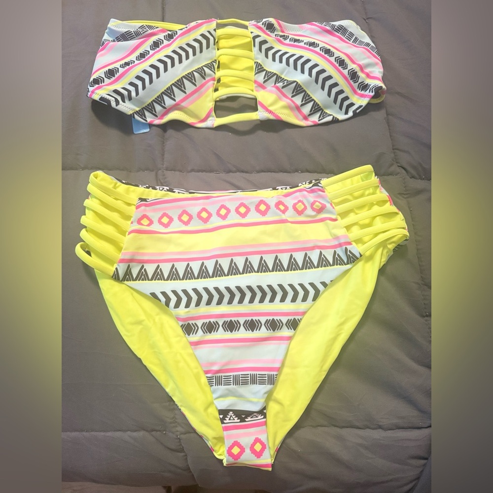 POPVIL Colorful Geometric Bikini Set. XL bottom, L and M top. Never worn.